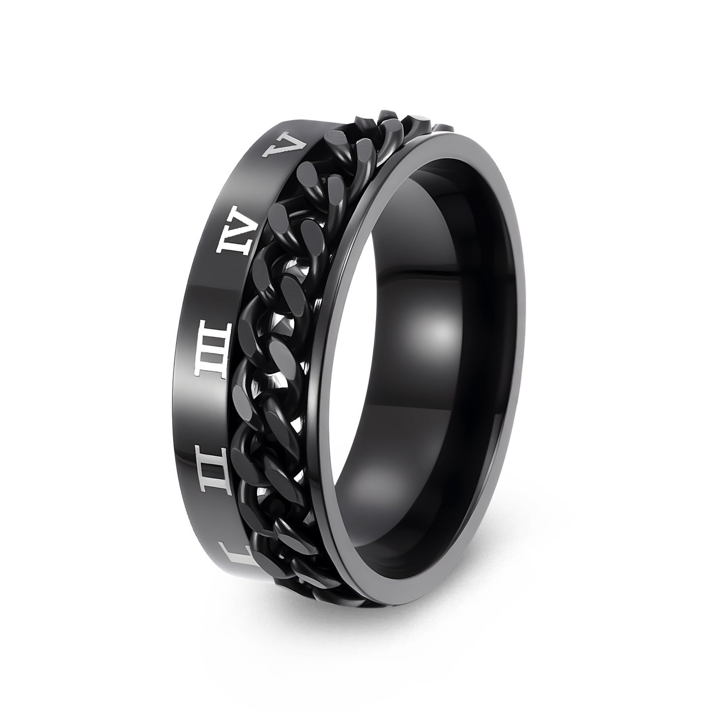 Planderful Everyday Genie Titanium Steel Ring Rotatable Chain Decompression Unisex Roman Numerals Jewelry Size 7 13