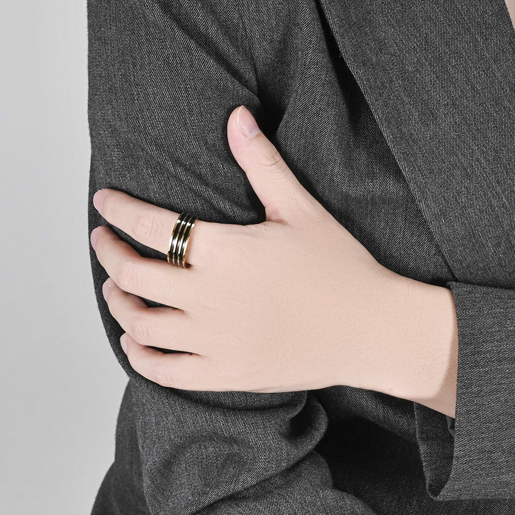 Cross-Border European and American Titanium Steel 18K Gold Three-Piece Set Oil Drop Ring Jewelry for Men and Women