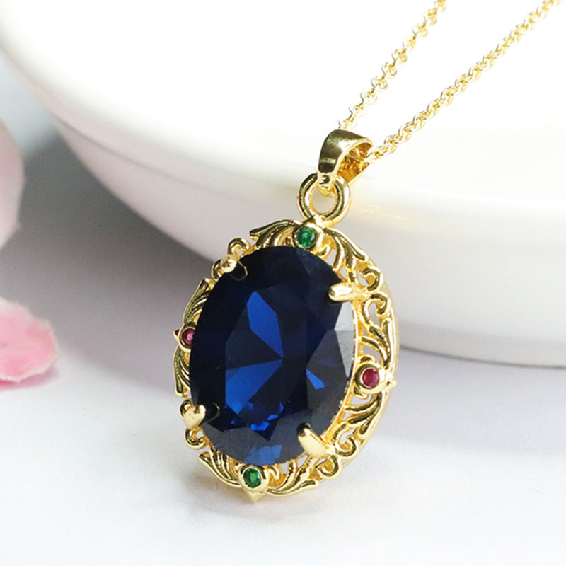 Lab-Grown Blue Spinel Floral Leaf Pendant — No Chain