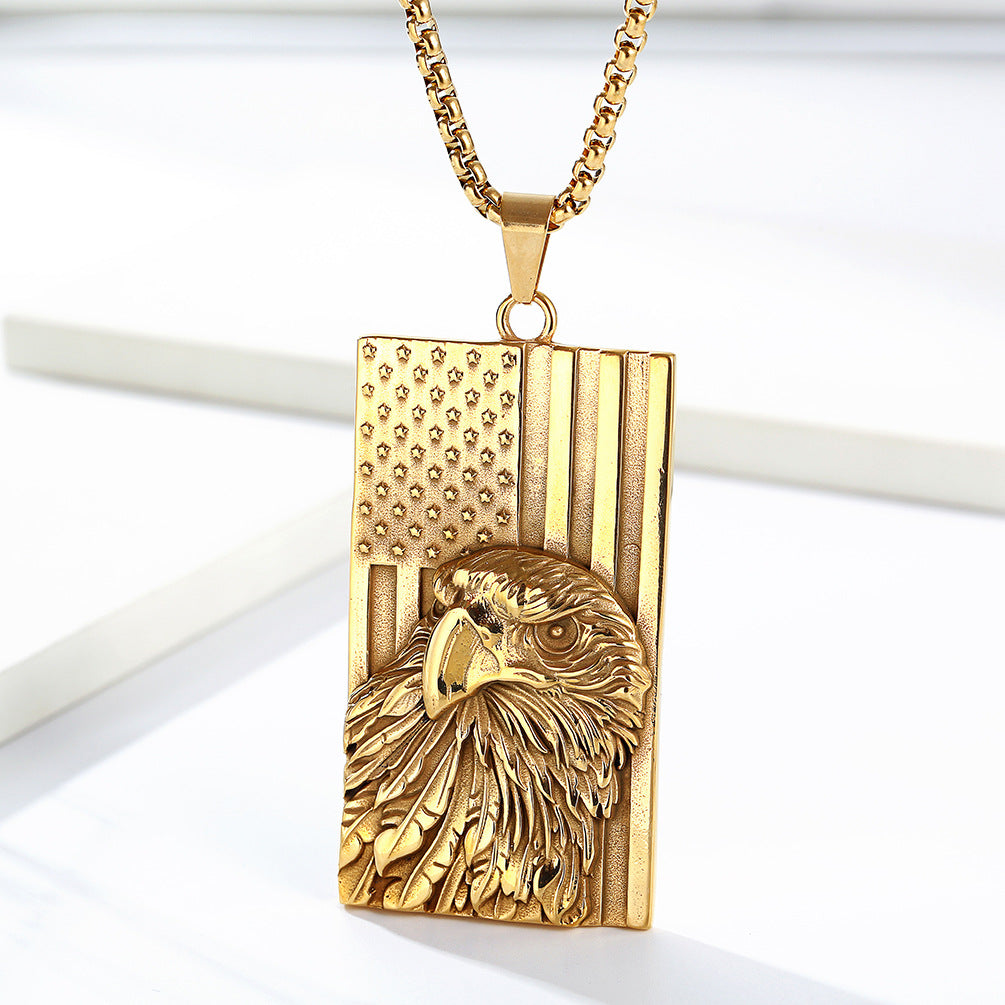 Amazon European and American Stars and Stripes Bald Eagle Necklace for Men