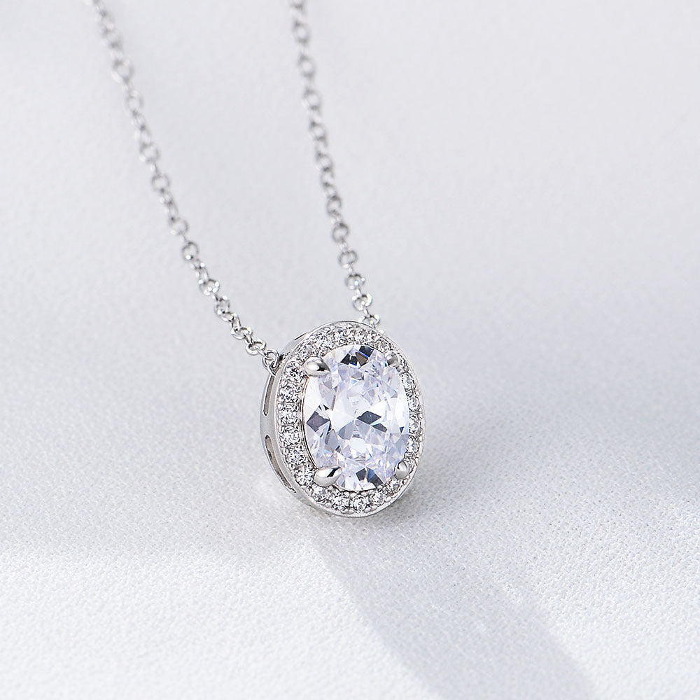 S925 Sterling Silver Micro-Inlaid Zircon Necklace Full Oval Geometric Wholesale