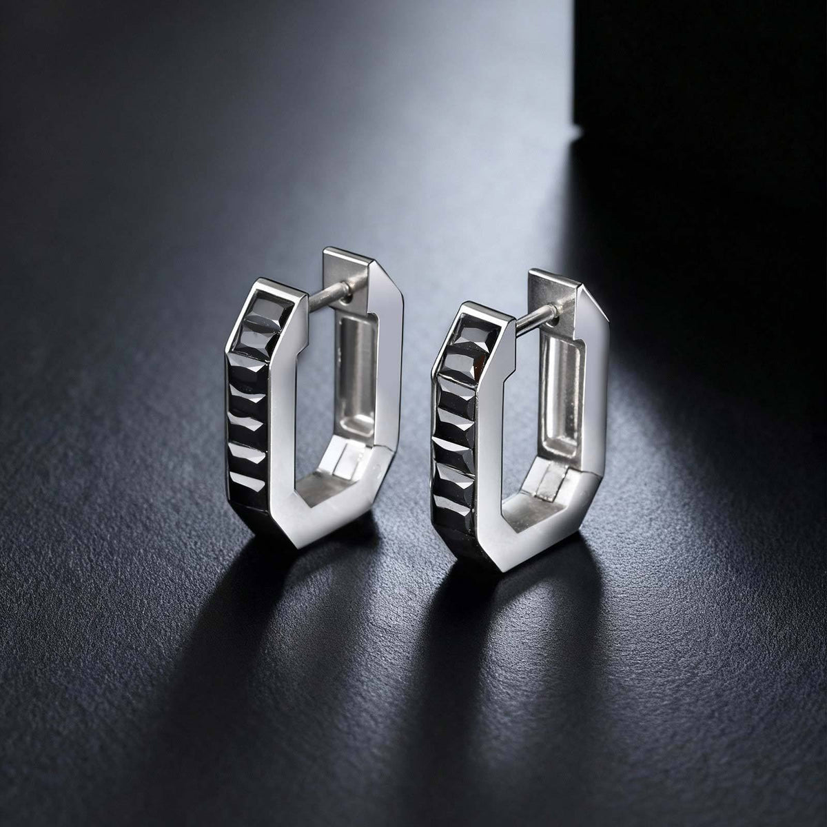 Silver-Tone Black Crystal Huggie Earring — Single