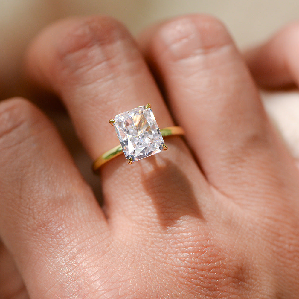 Planderful S925 Sterling Silver Ring With Ice Flower Cut Zircon 8x10mm For Women Elegant Jewelry