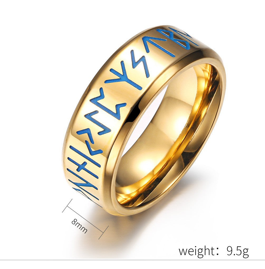 Planderful Nordic Viking Ring Luminous Engraved Text Unisex Jewelry Gift For Men Women