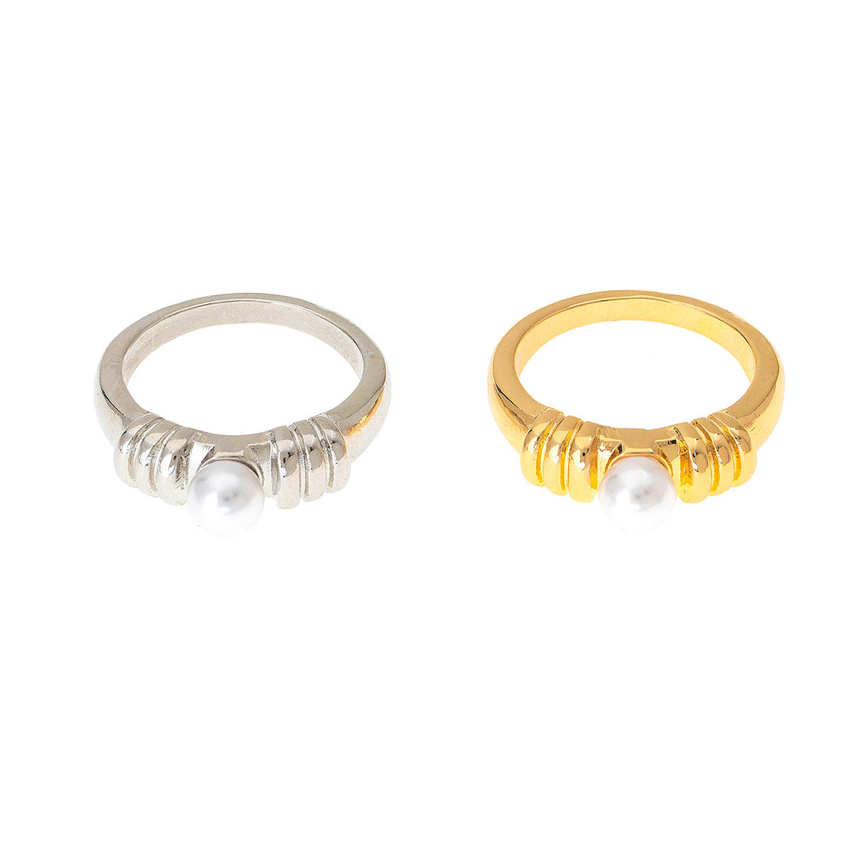 Stylish Metal Texture Pearl Inlaid Women's Ring by Planderful