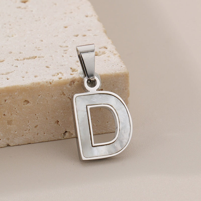 Women's'S Titanium Steel 26-Letter Pendant, White Fritillary Inlaid Stainless Steel Necklace