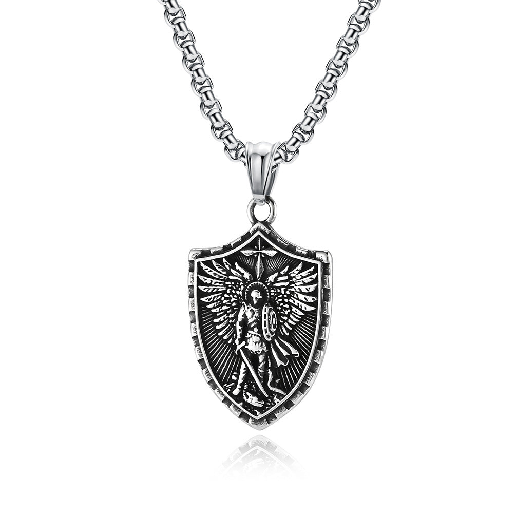 St Michael Shield Necklace Retro Personalized Titanium Steel Jewelry By Planderful For Christians