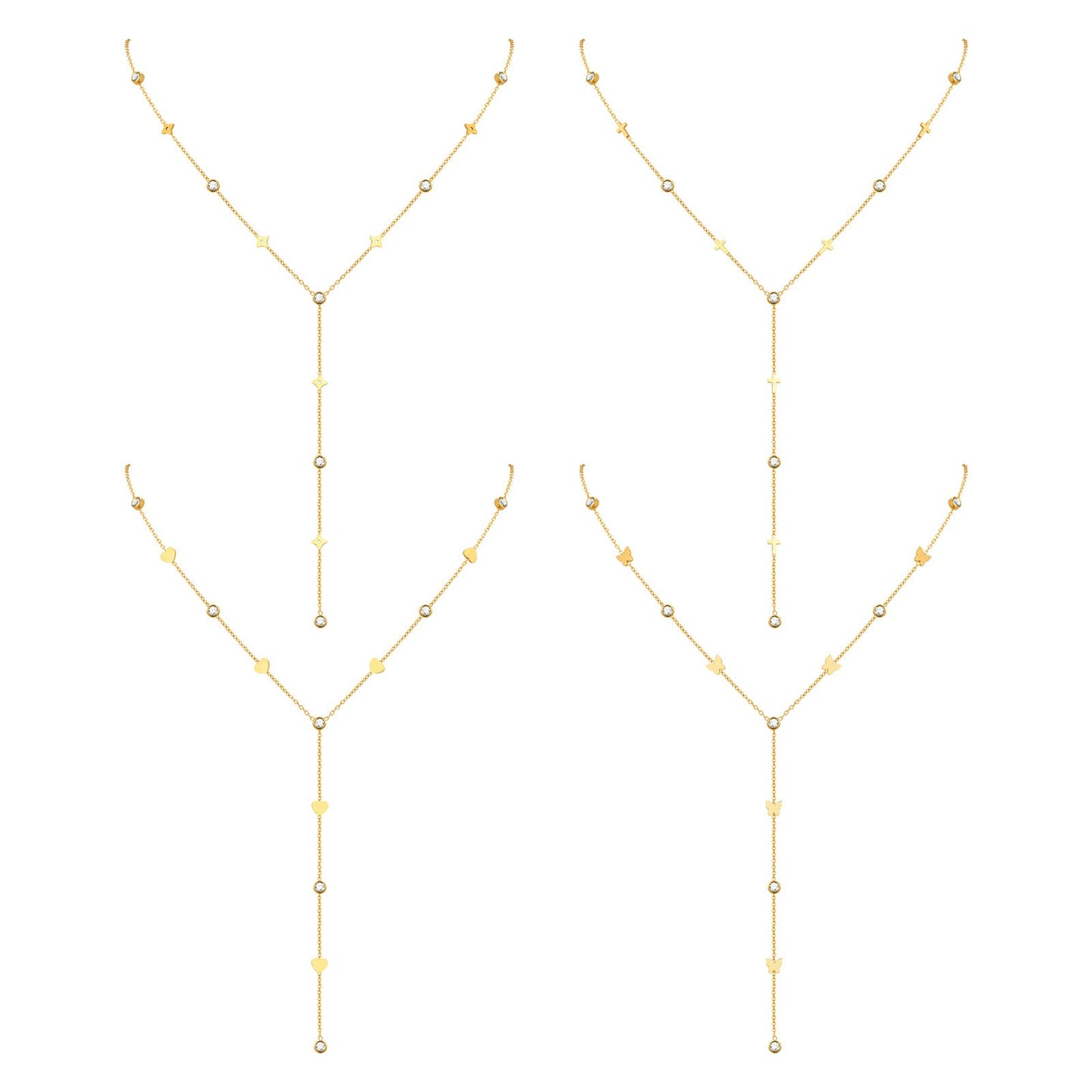 Style Lady Stainless Steel Tetragonal Star Cross Butterfly Heart Zircon Necklace