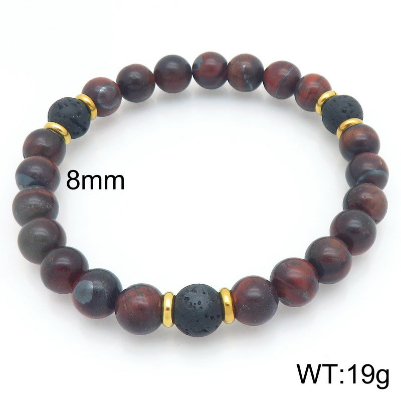 Volcanic Stone Stress-Relief Bracelet – Yellow/Red Tiger's Eye Stone Elastic Rope
