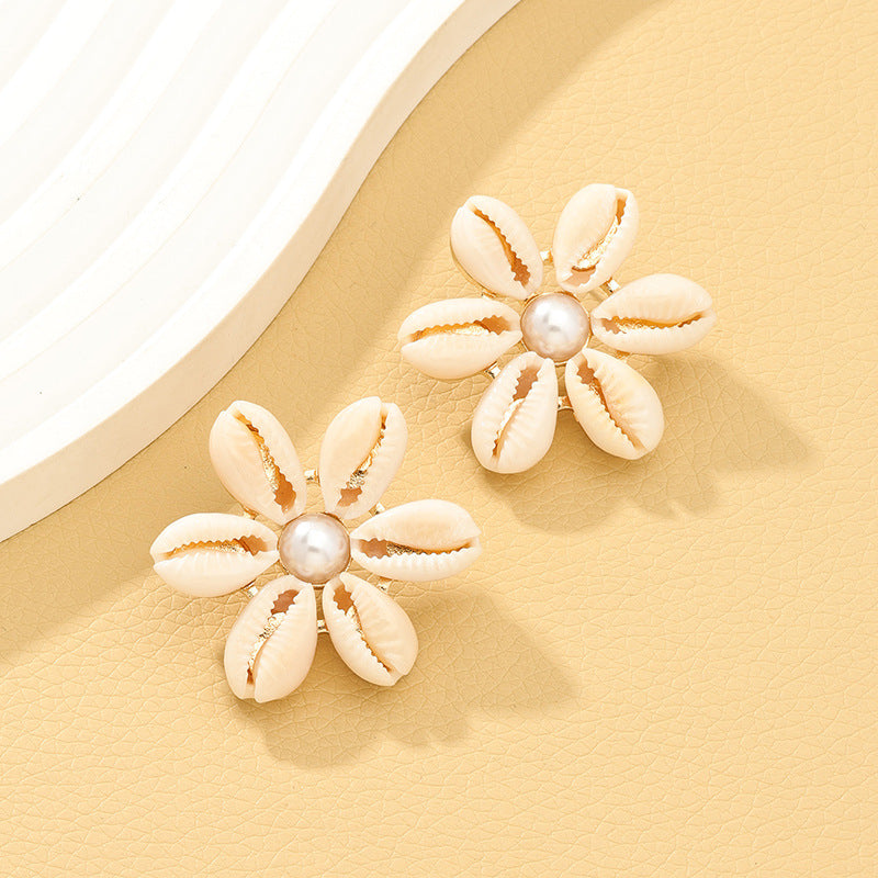 Exaggerated Elegance: Vienna Verve Metal Earrings with Shells and Pearls