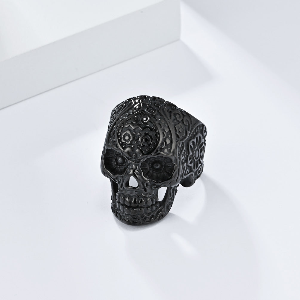 Planderful Skull Ring For Men Titanium Steel Bold Gothic Dark Style Statement Jewelry