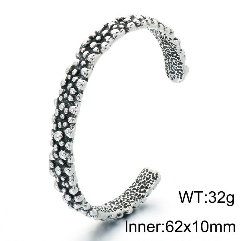Fish Bone Segmented Texture C-Shaped Bracelet Niche Crescent Scale Serrated Stainless