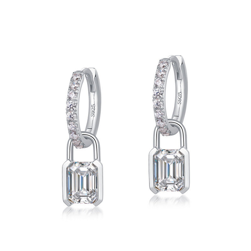 S925 Sterling Silver Moissanite Emerald-Cut Hoop Earrings