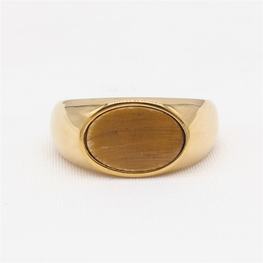 Planderful Titanium Steel Ring Unisex Oval Stone Elegant Everyday Genie Collection For Men And Women