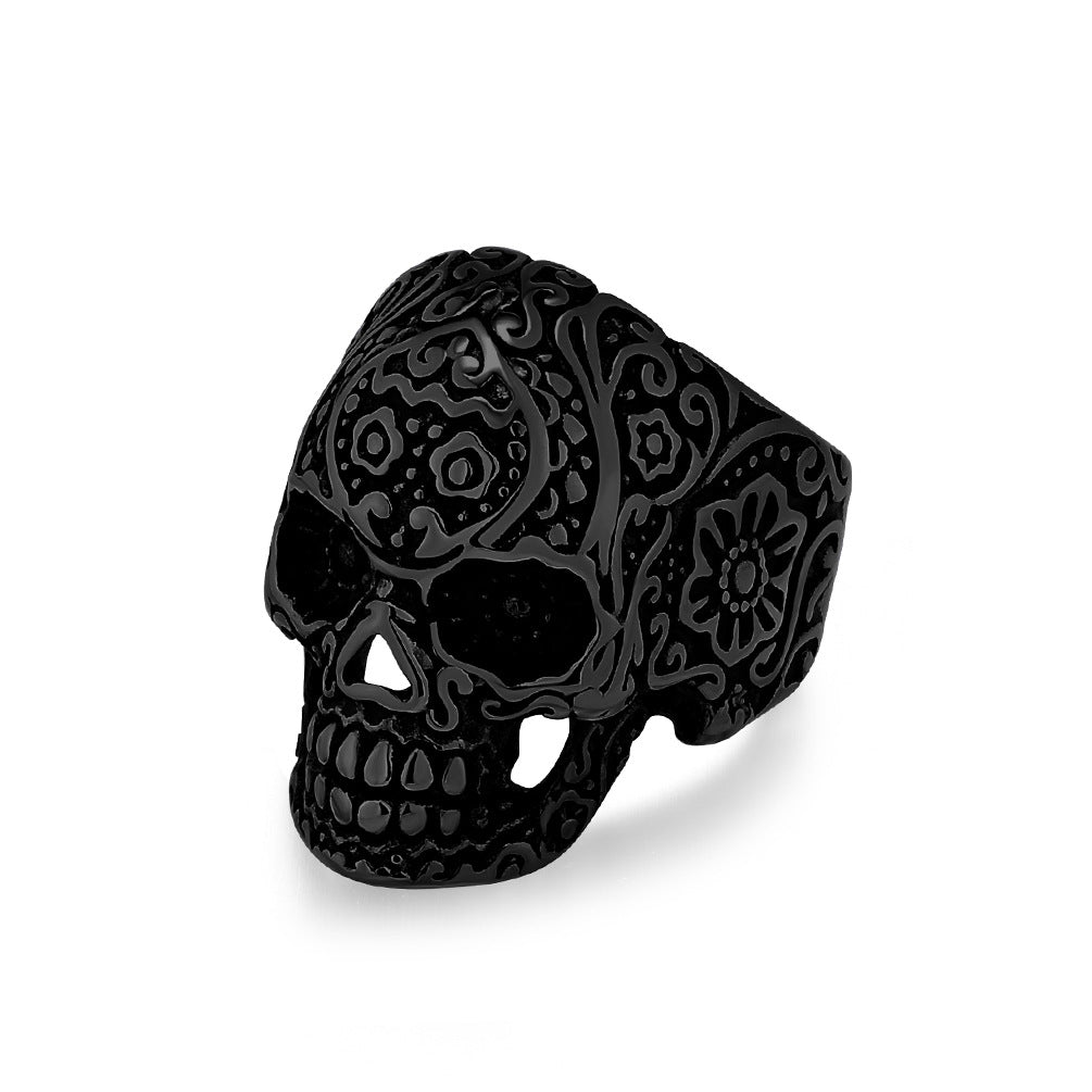 Planderful Skull Ring For Men Titanium Steel Bold Gothic Dark Style Statement Jewelry