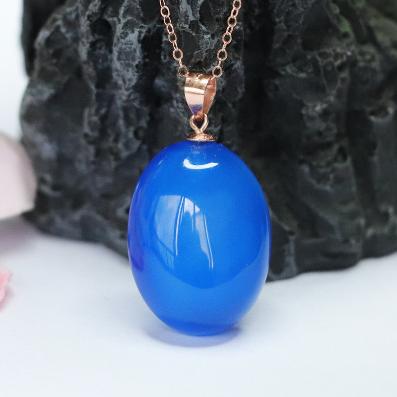 Rose Gold Necklace with Blue Chalcedony Pendant in S925 Silver Oval