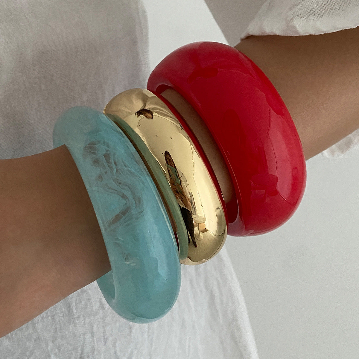 Planderful Vienna Verve Open Cuff Bracelet For Women Bold Red Blue Contrast Customizable Jewelry Statement