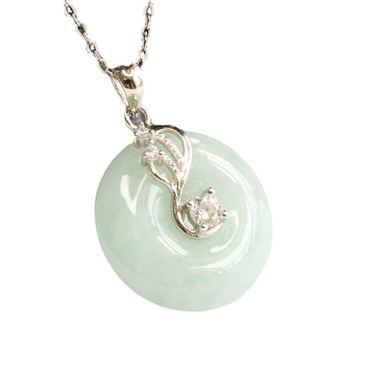 Sterling Silver Jadeite Ping An Necklace with Fortune's Favor Charm