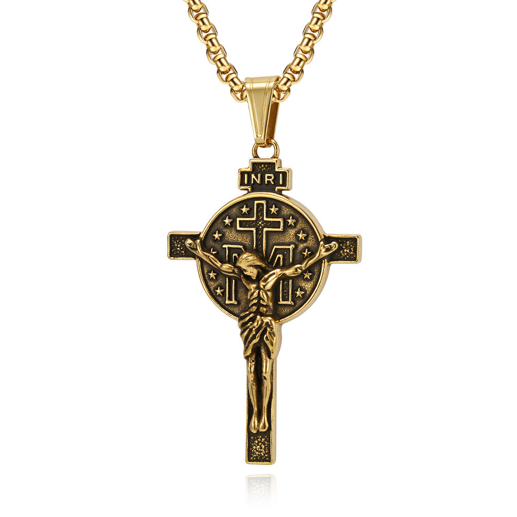 Planderful Cross Necklace For Men Durable Titanium Steel Retro Pendant For Everyday Style