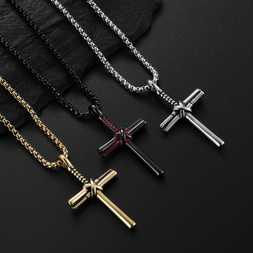 Cross-Border Jewelry Supply Titanium Steel Baseball Bat Cross Necklace