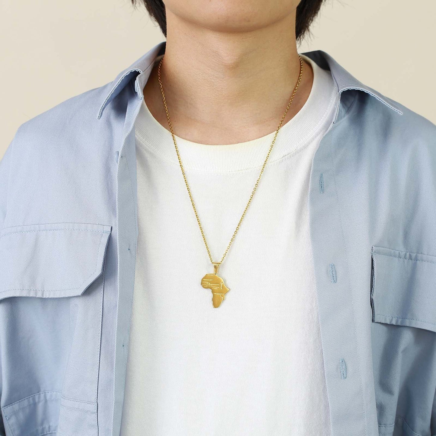 Stainless Steel Africa Map Pendant Gold Men's Necklace Geometry