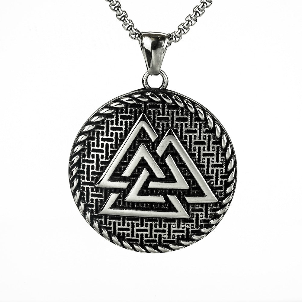 European and American Jewelry Wholesale Titanium Steel Men's Pendant Necklace Retro Viking Triangle Tag for Men