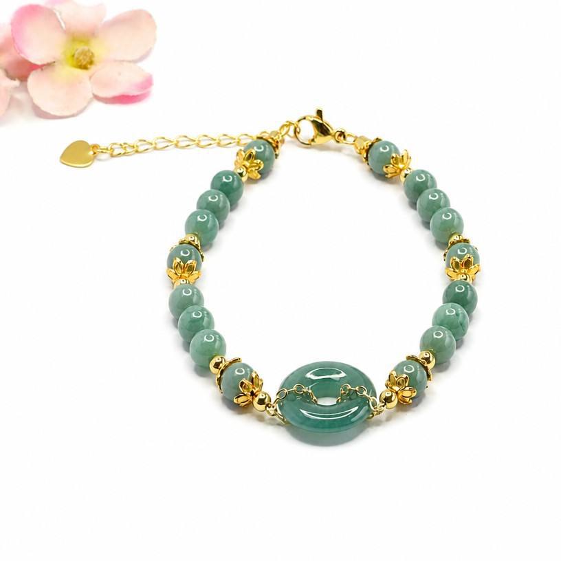 Blue Water Jadeite Donut Bead Beaded Bracelet