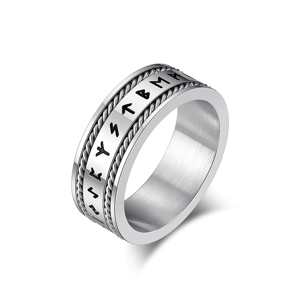 Planderful Nordic Viking Text Ring Personalized Titanium Steel Mens Wire Rope Jewelry