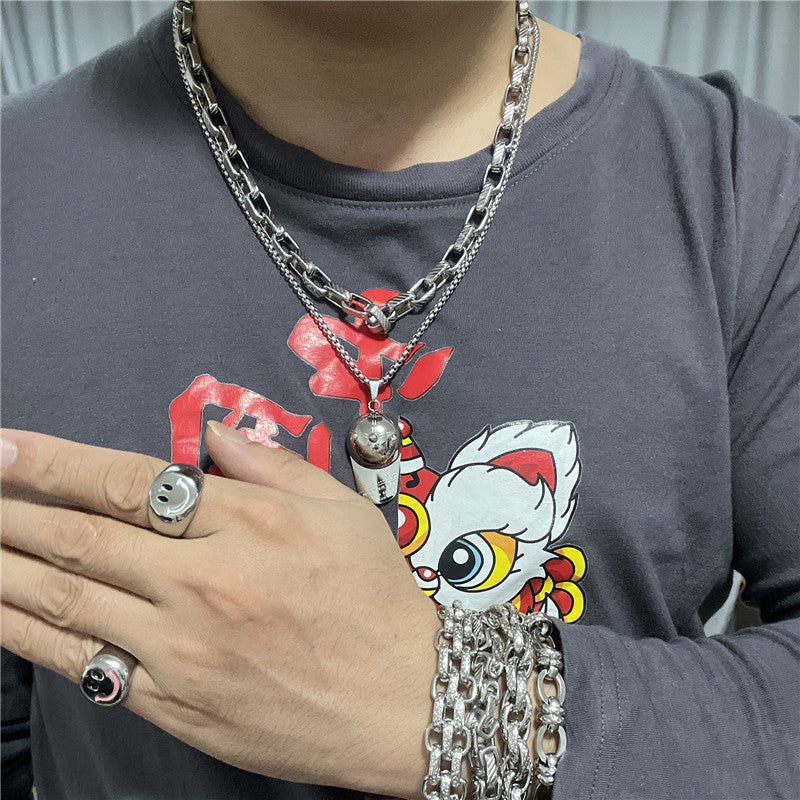 Trendy Men's Retro Hat Pendant Necklace in Titanium Steel