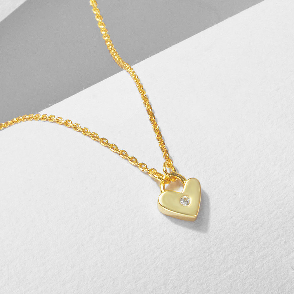 Heart-Shaped Sterling Silver Necklace, Style Creative Design Zircon