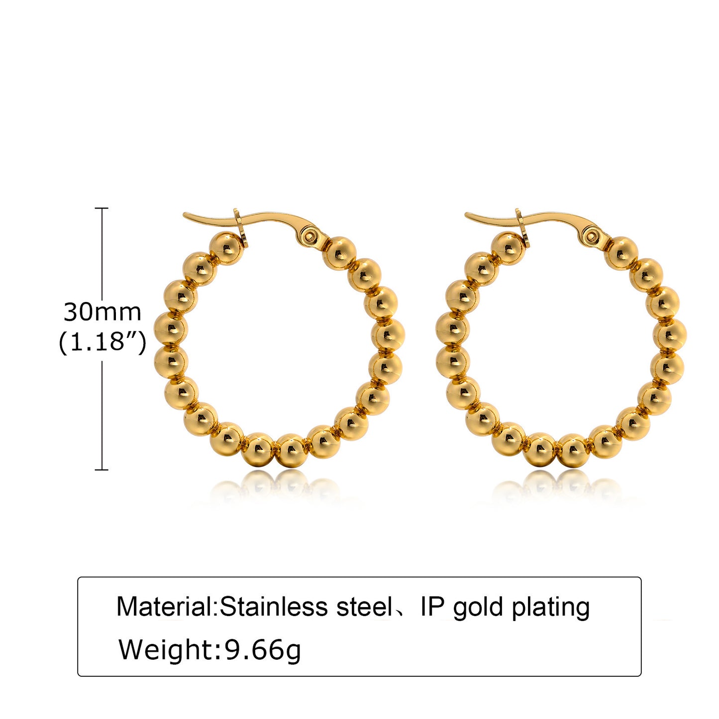 Stainless Steel C Shaped Steel Ball Earrings Gold Women's Fashion