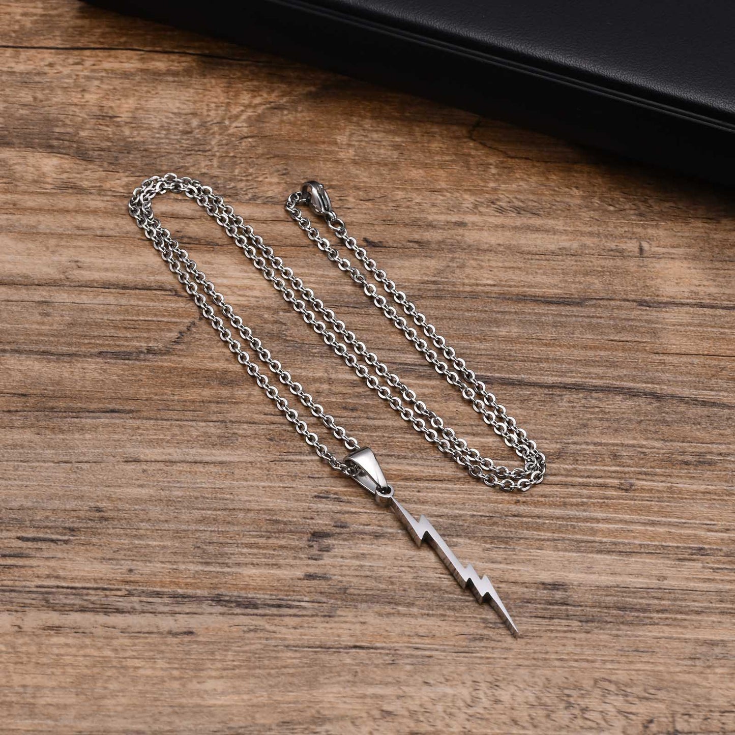 Geometric Simple Personality Stainless Steel Black Lightning Pendant Necklace Men's Accessories