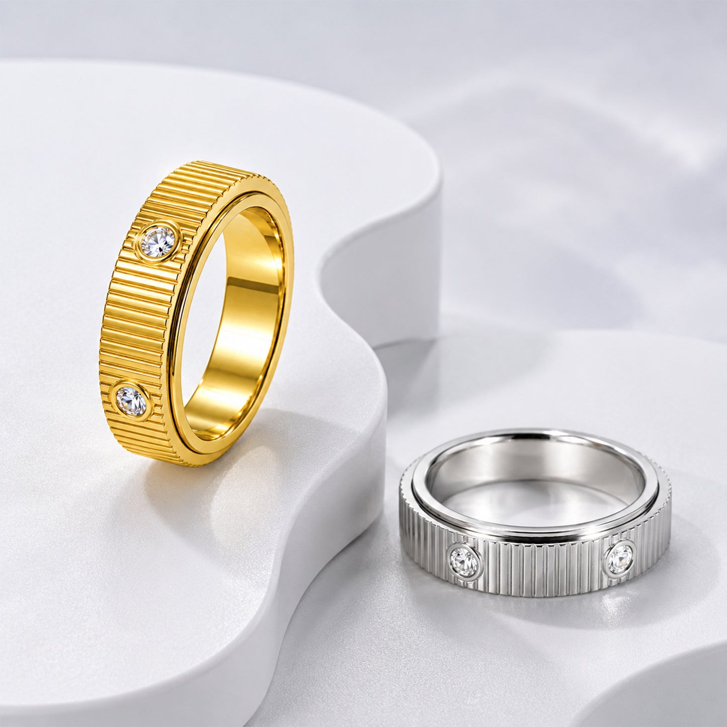 Planderful Premium Rotatable Zircon Ring Stainless Steel Unisex Gear Design For Couples Gift
