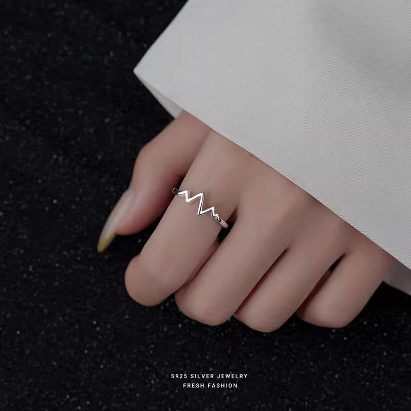 925 Sterling Silver Ring Female Heartbeat Design Fashion