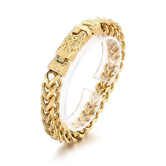 Planderful Mens Bracelet 18K Gold Plating Punk Totem Buckle