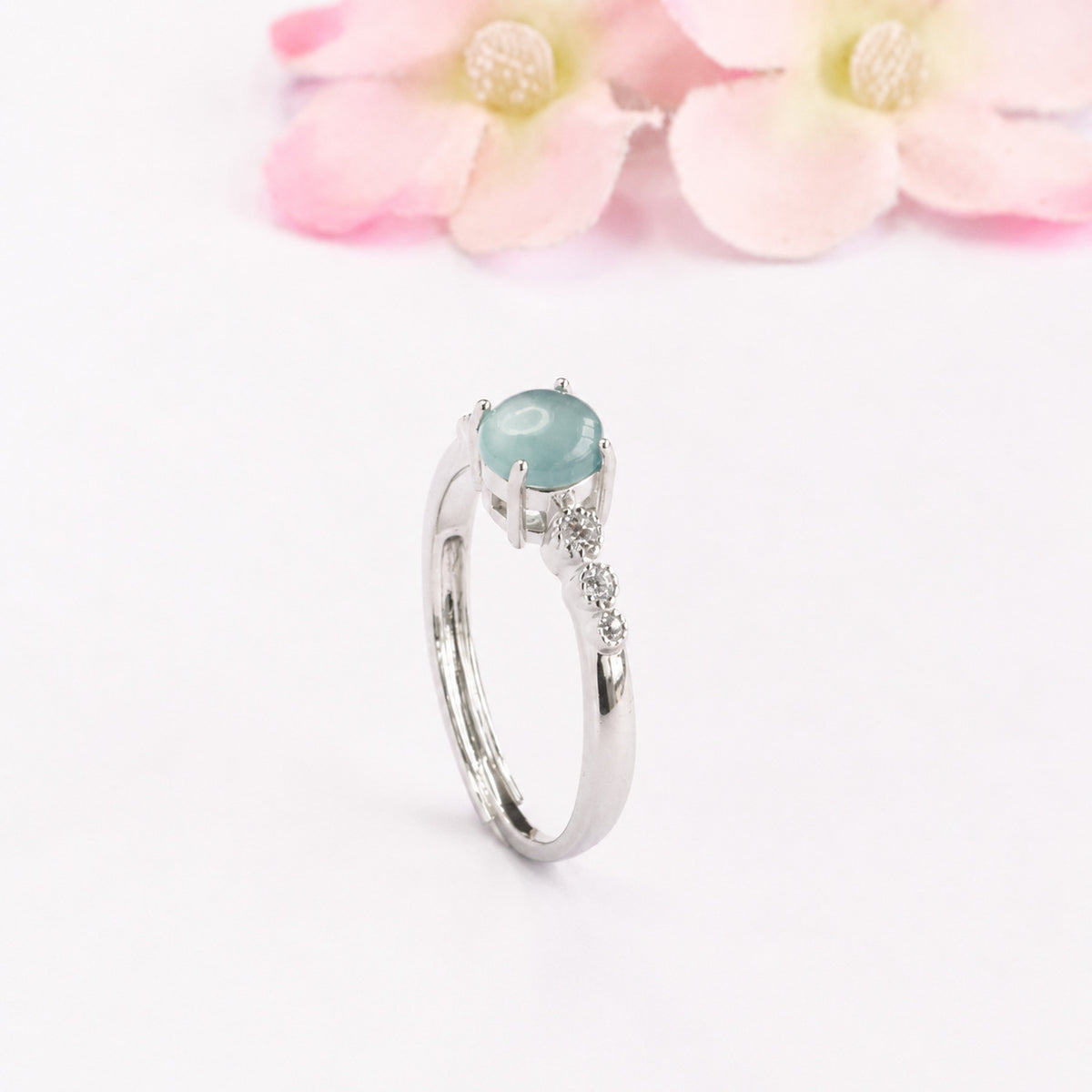 Blue Water Jadeite Six-Accent Ring