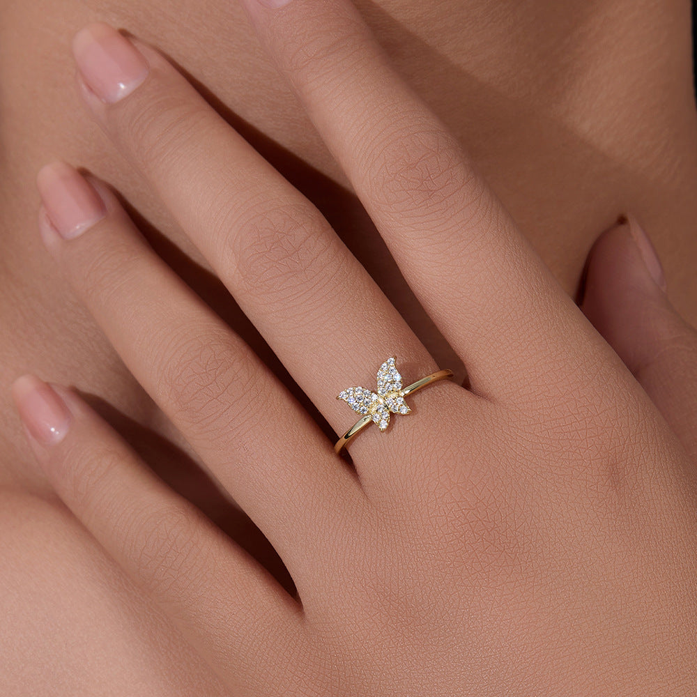 S925 Sterling Silver Butterfly Ring Tide Ring Tail Ring