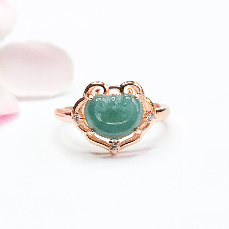 Icy Blue Jadeite Ruyi Ring