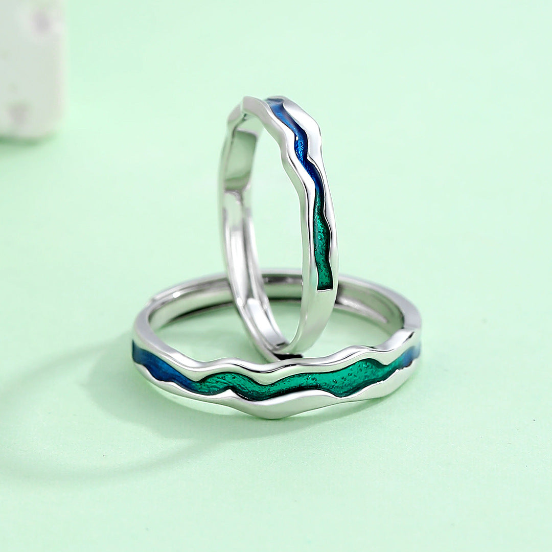 Planderful S925 Sterling Silver Galaxy Couple Ring For Him And Her Unisex Adjustable Valentines Day Gift