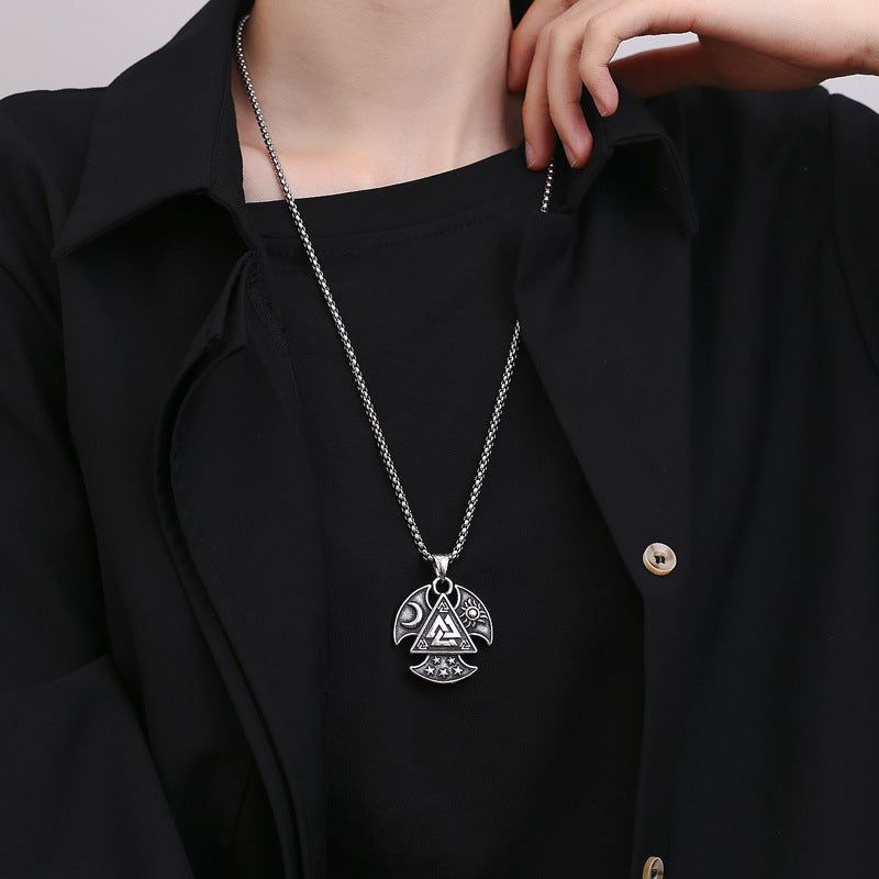 Steel Necklace - Statement Viking Tomahawk Knot