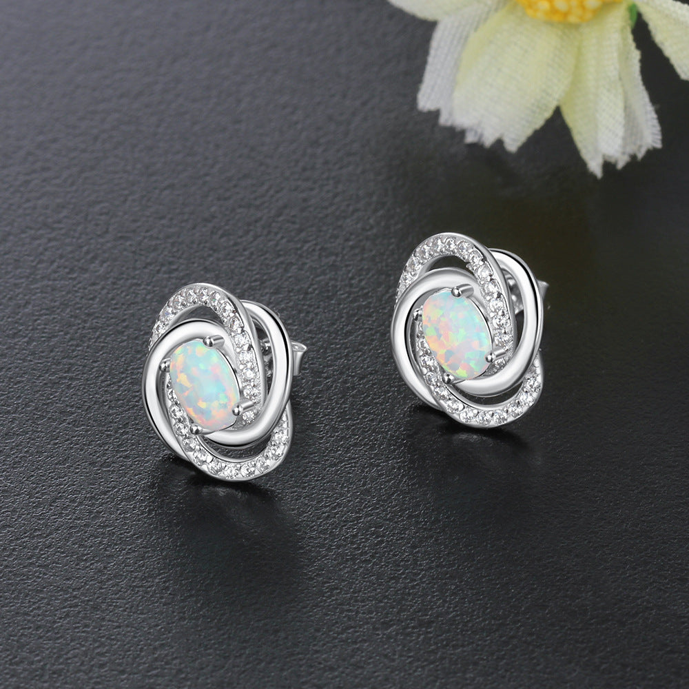 Planderful Jewelry Opal Spiral Stud Earrings Sterling Silver