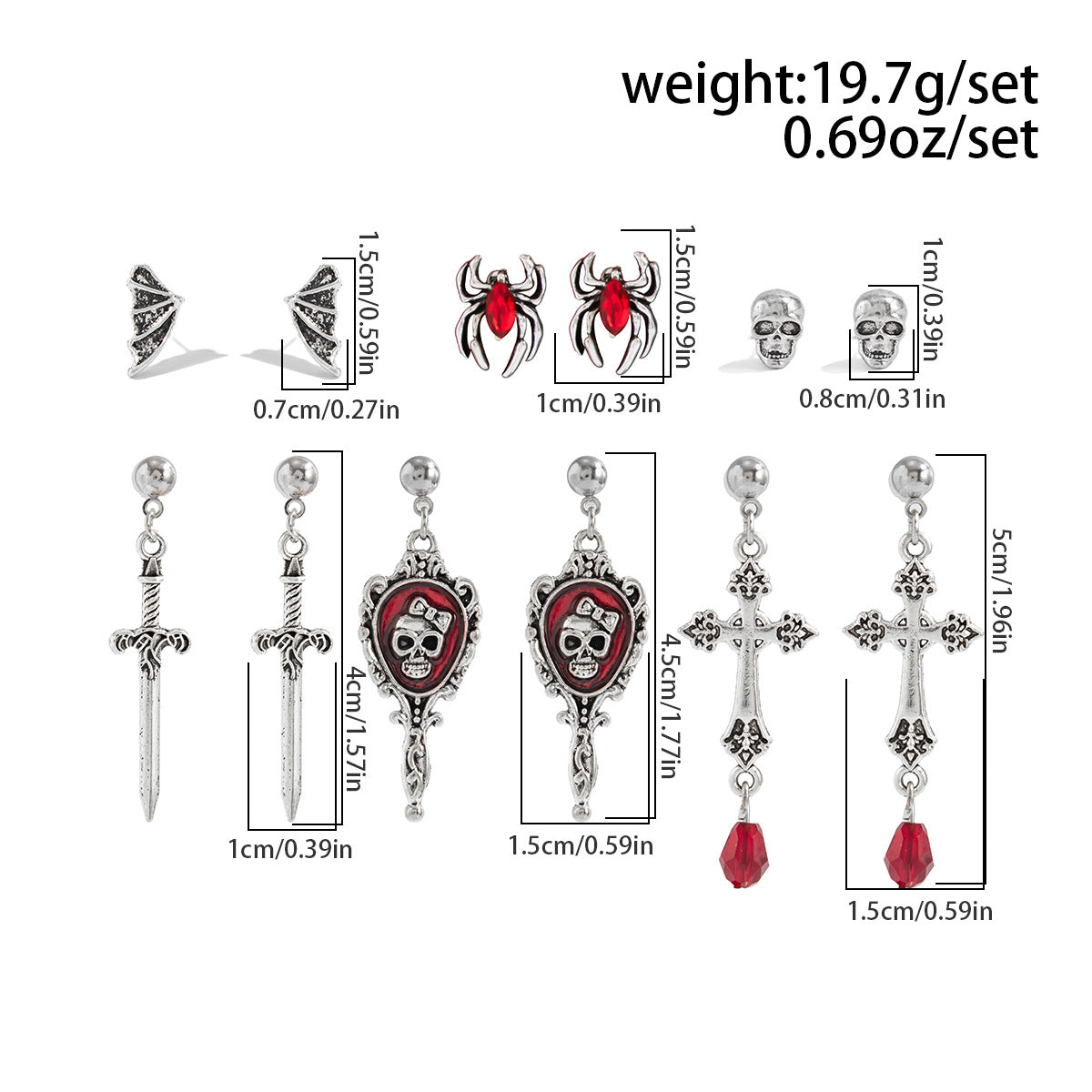Planderful Gothic Halloween Earrings Set Spider Web Bat Blood Cross With Roses For Women Vienna Verve