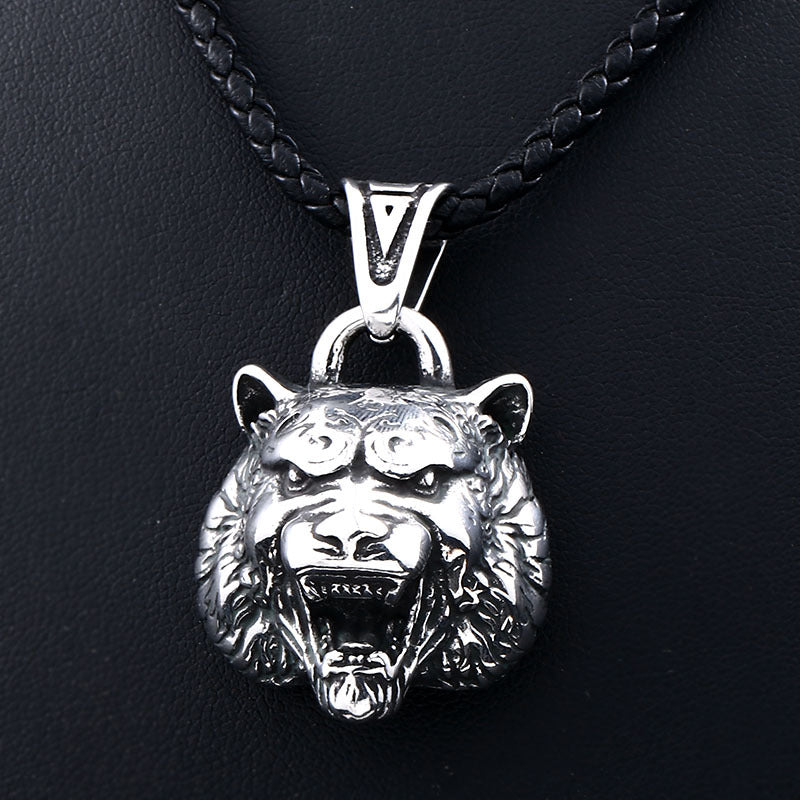 Titanium Steel Tiger Head Pendant for Men - European and American Retro Style Jewelry