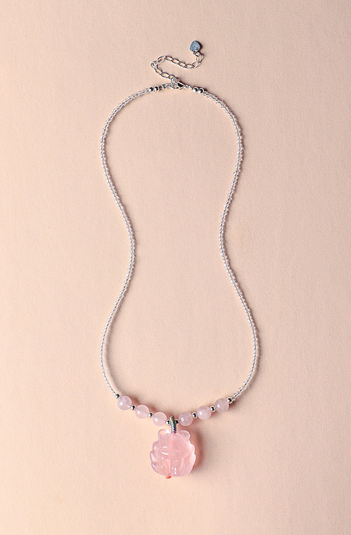 Rose Quartz Crystal Nine-Tailed Fox Pendant Necklace
