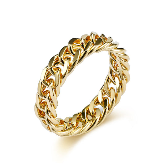 Planderful Titanium Steel Cuban Chain Ring Unisex Double Woven Smooth Band Everyday Genie For Men And Women