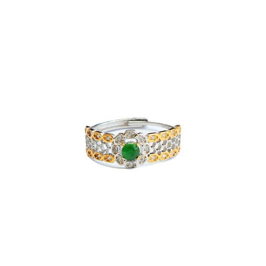 Icy Green Jadeite Mesh 925 Silver Ring