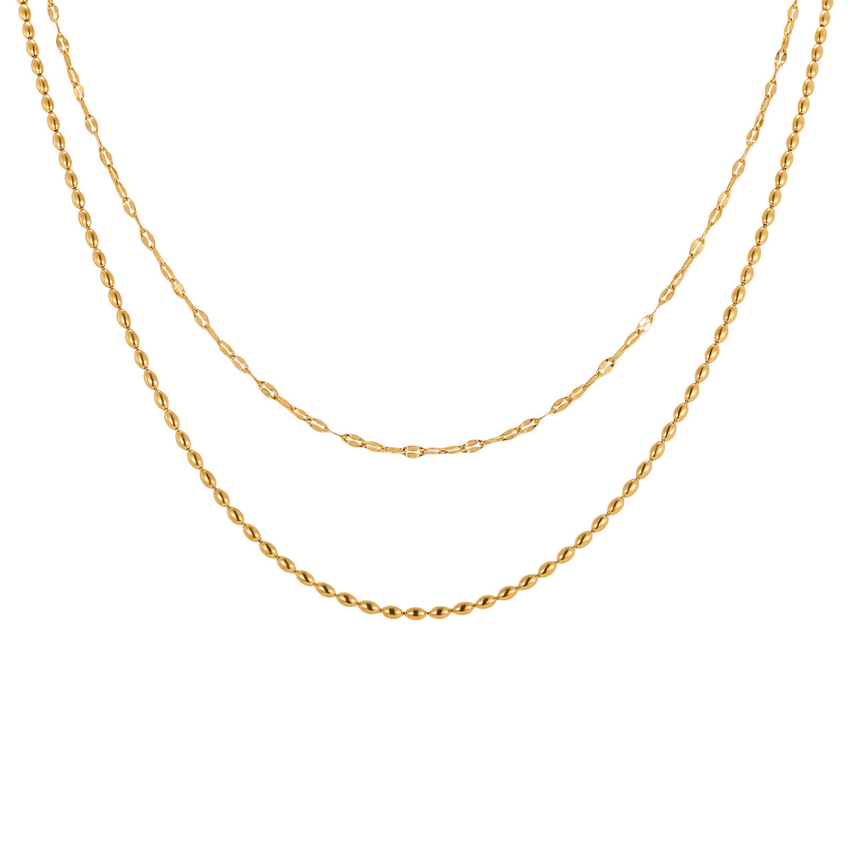 Stainless Steel Lip Chain Olive Bead Chain Double Necklace Collarbone Chain Gold
