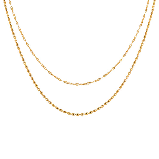 Stainless Steel Lip Chain Olive Bead Chain Double Necklace Collarbone Chain Gold