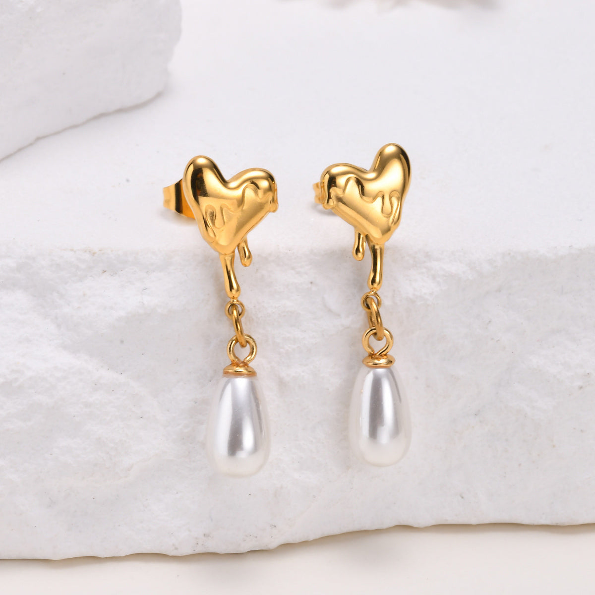 Stainless Steel Pearl Heart Earrings