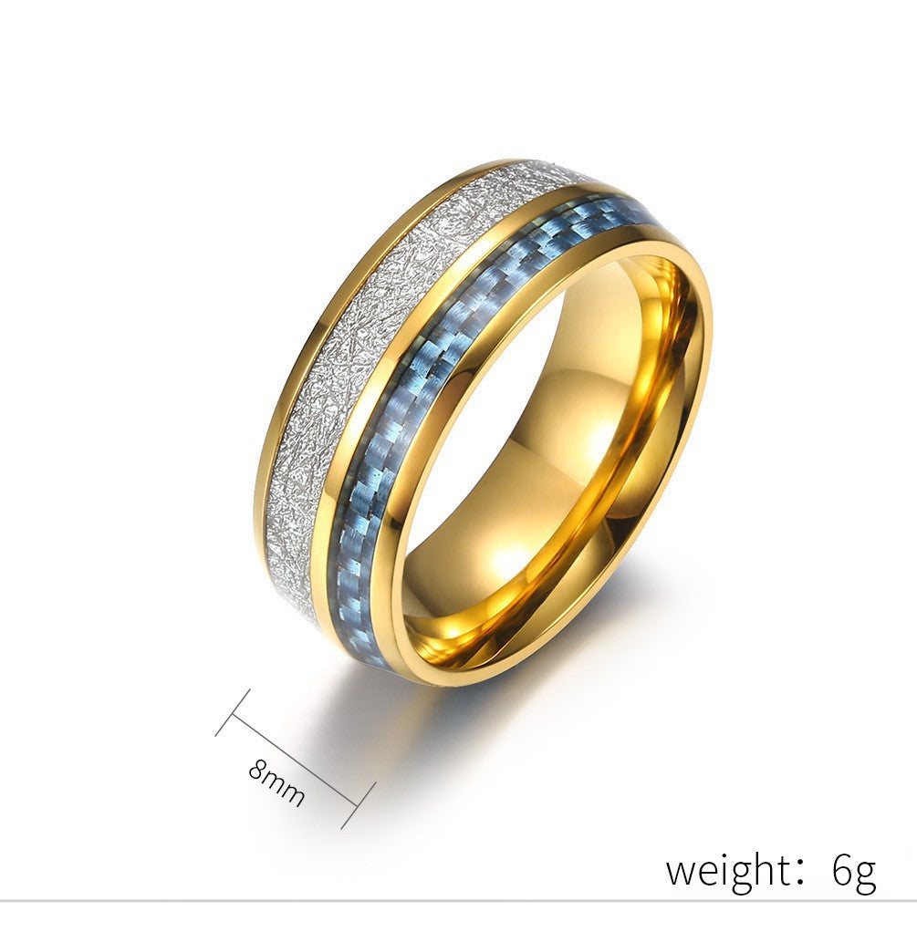 Steel Ring – Luxury Men's Band With Inlaid Carbon Fiber Wood Leather Titanium Planderful Everyday Genie